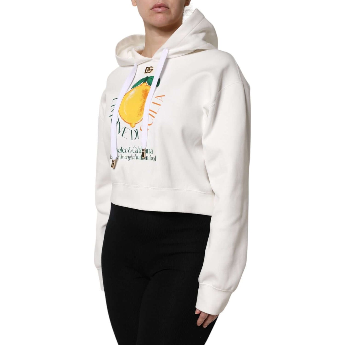Dolce & Gabbana Ivory Cotton Printed Hooded Pullover Sweater