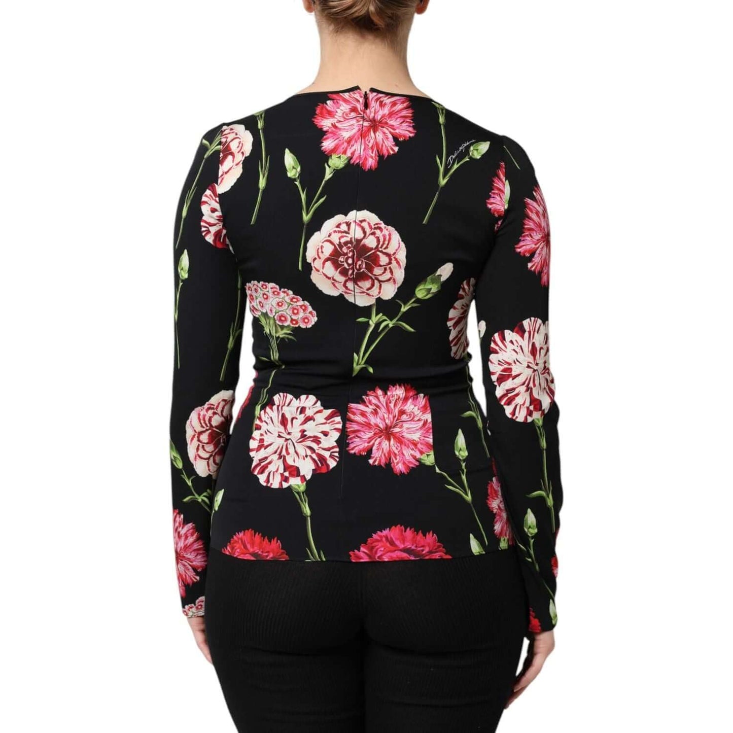 Dolce & Gabbana Black Floral Long Sleeve Women Blouse Top