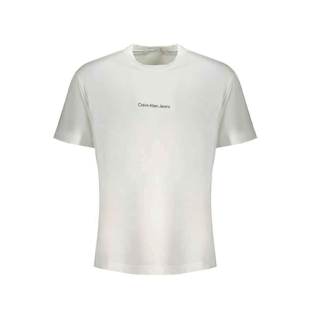 Calvin Klein white short-sleeved t-shirt with crew neck and logo print, made from 95% regenerative cotton.
