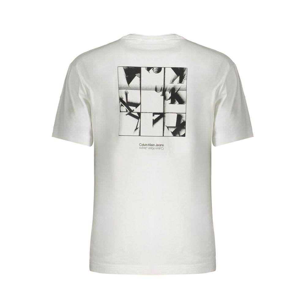 Calvin Klein white cotton T-shirt with back print and logo, short-sleeved crew neck made of 95% regenerative cotton.