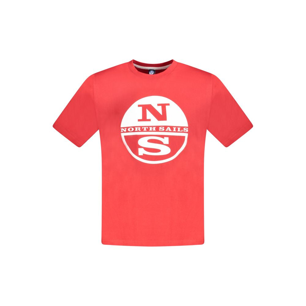 North Sails red cotton men's t-shirt with logo print, crew neck style, 100% cotton, showcasing bold fashion and comfort.