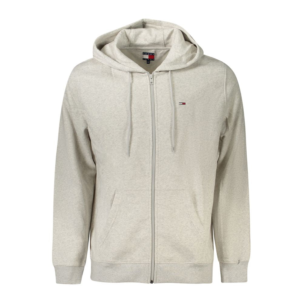 Tommy Hilfiger gray cotton men's sweater with hood, long sleeves, embroidered logo, and two central pockets for style and comfort.