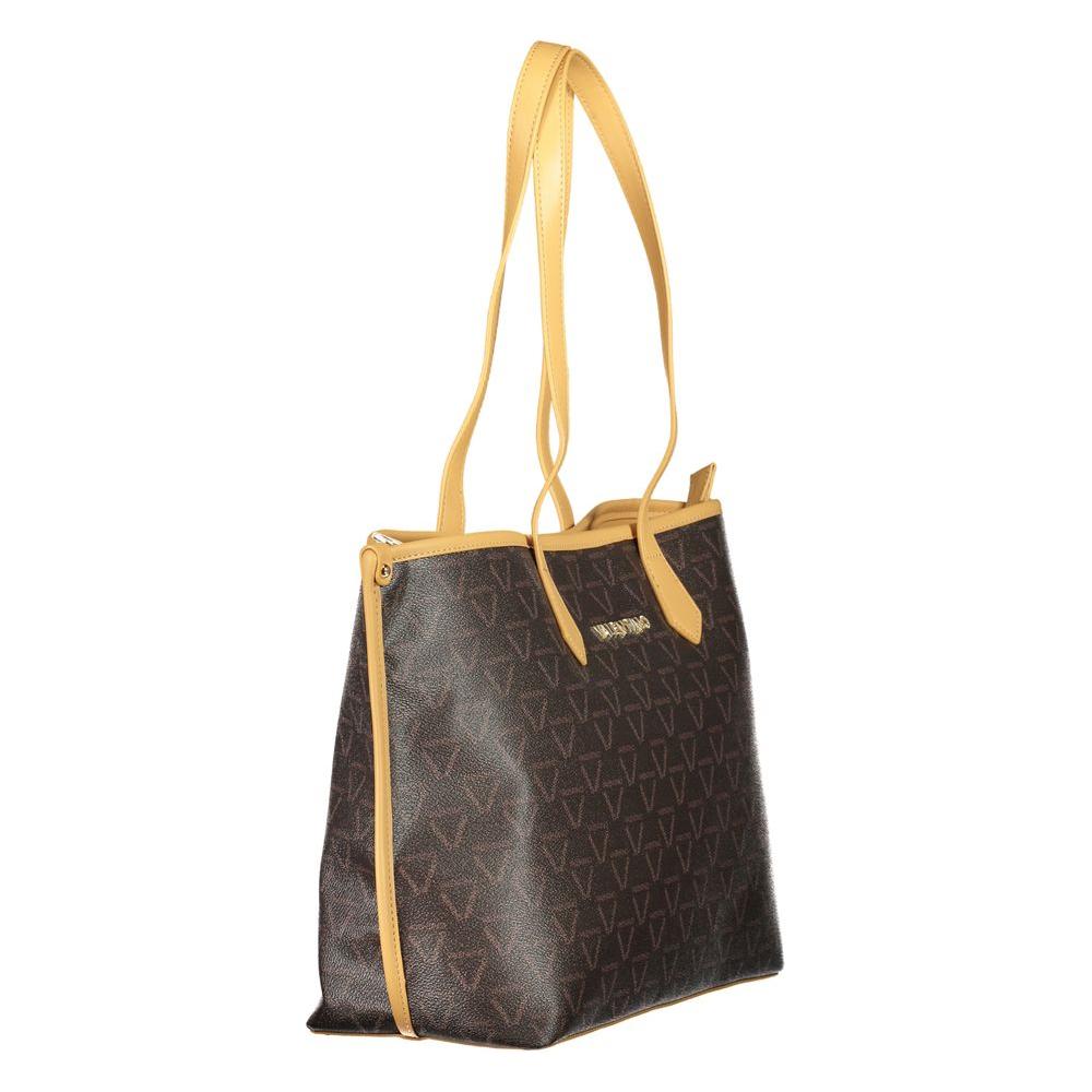Valentino Bags brown polyethylene handbag with 2 handles, 2 compartments, central pocket, zip closure, and recycled materials.