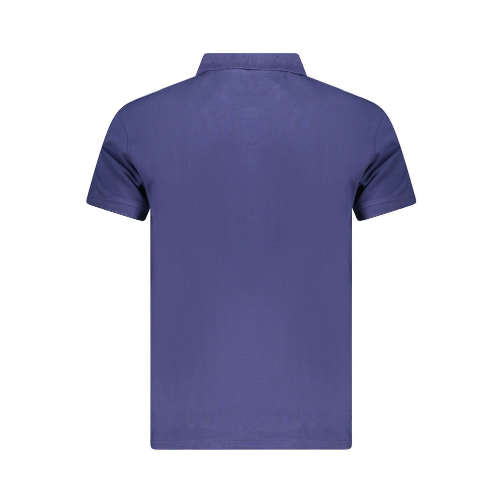 Back view of Cavalli Class Blue Cotton Men Polo Shirt showcasing sleek design and pure cotton fabric.