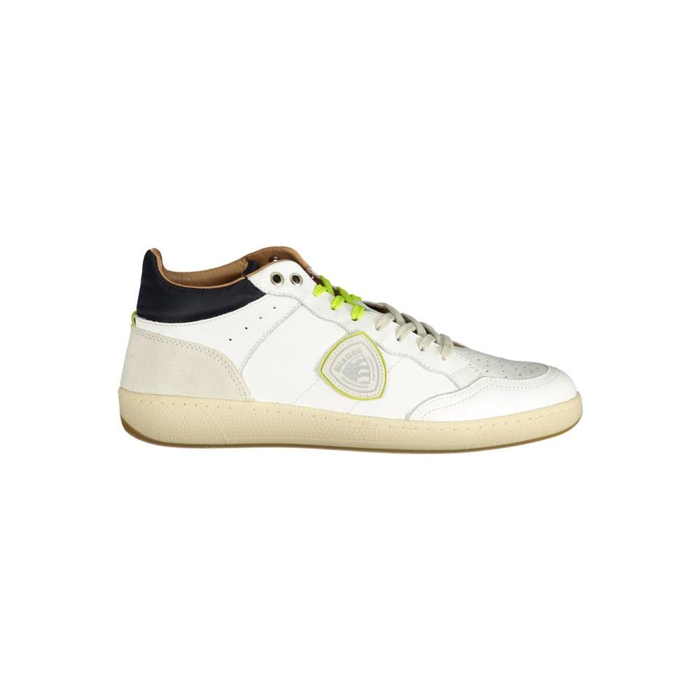 Blauer white leather men's sneaker with contrasting details and logo, offering urban style and comfort for the modern man.