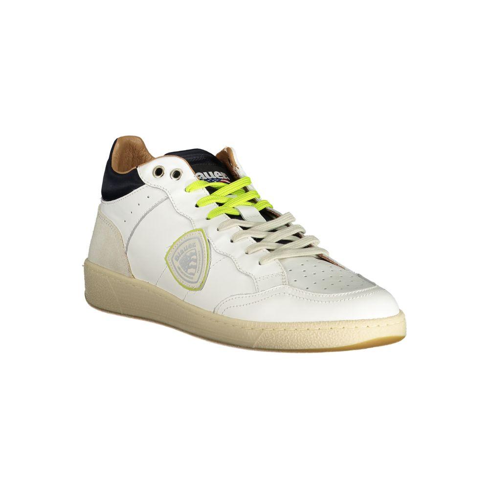 Blauer white leather men’s sneaker with contrasting details and removable footbed showcasing the logo for urban style.