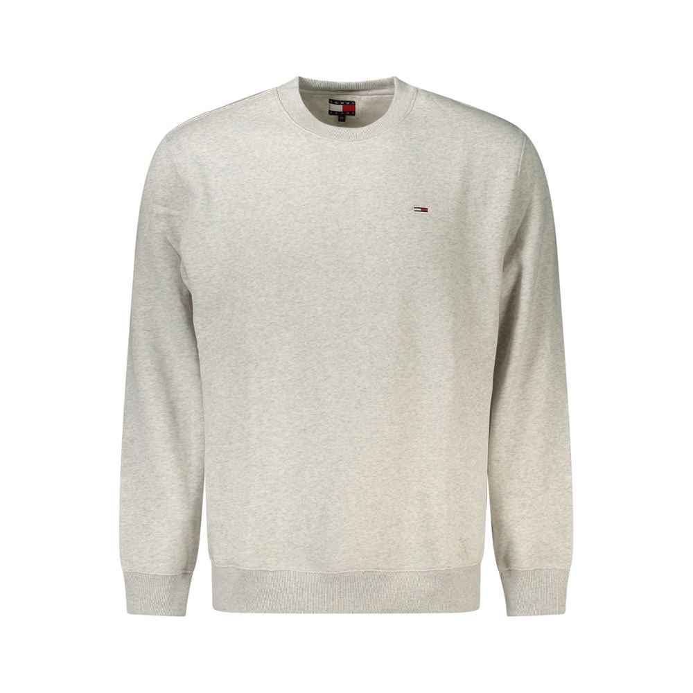 Tommy Hilfiger gray cotton men's sweater with crew neck and signature embroidery, showcasing sustainable style.