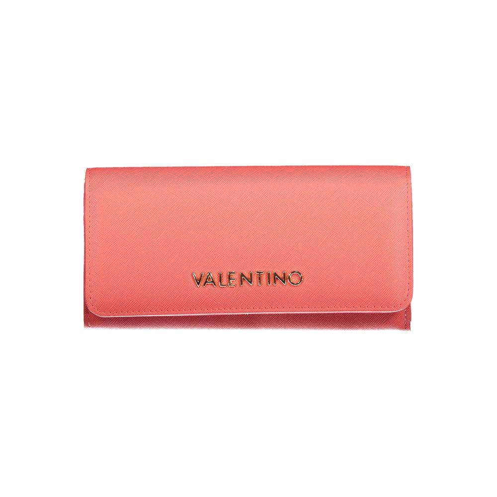 Valentino Bags pink polyethylene wallet with 3 compartments, coin purse, card spaces, zip, automatic closure, and logo detail.