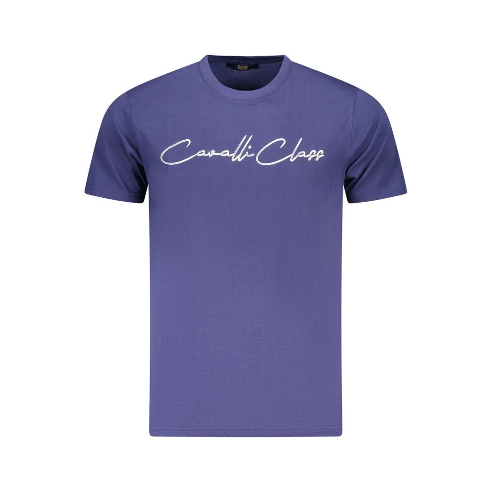 Cavalli Class blue cotton men’s T-shirt with bold logo, perfect for a chic casual look. High-end fashion blending sophistication with comfort.