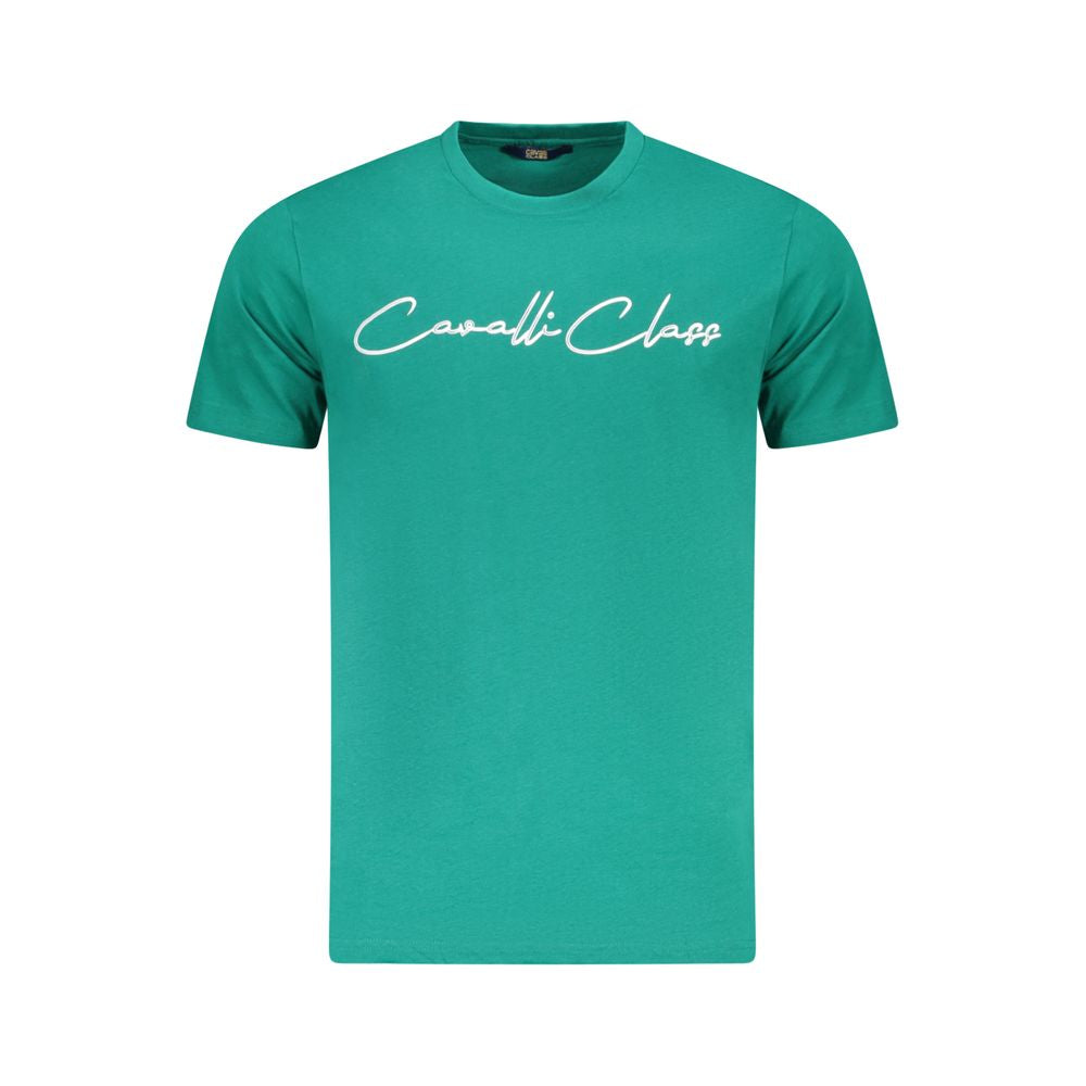 Cavalli Class green cotton men’s t-shirt with logo print, short sleeve, crew neck design.