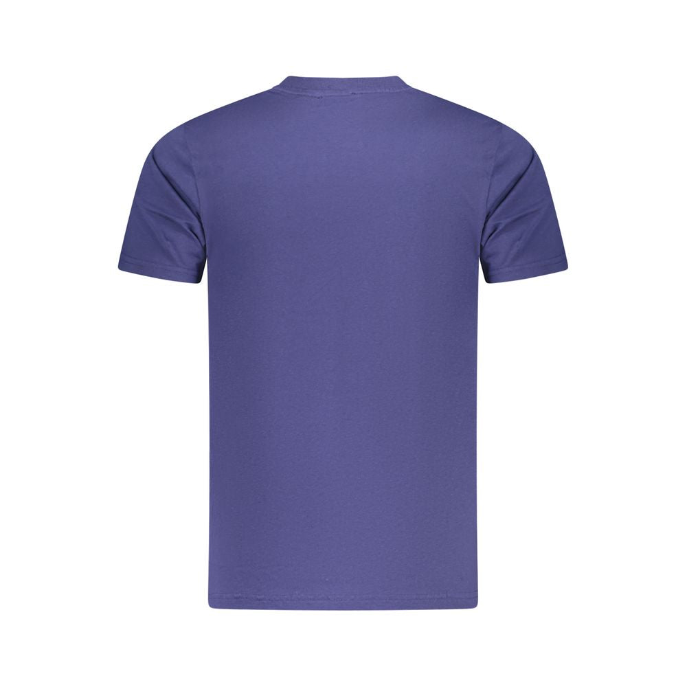 Back view of Cavalli Class Blue Cotton Men T-Shirt showcasing short sleeves and high-end fashion in casual style.