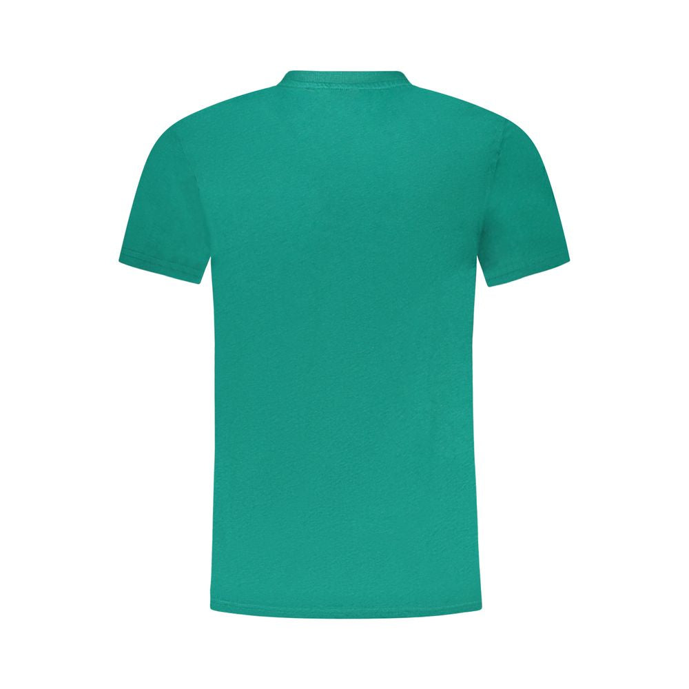 Back view of Cavalli Class Green Cotton Men's T-Shirt with short sleeves, crew neck, and bold design for modern fashion lovers.
