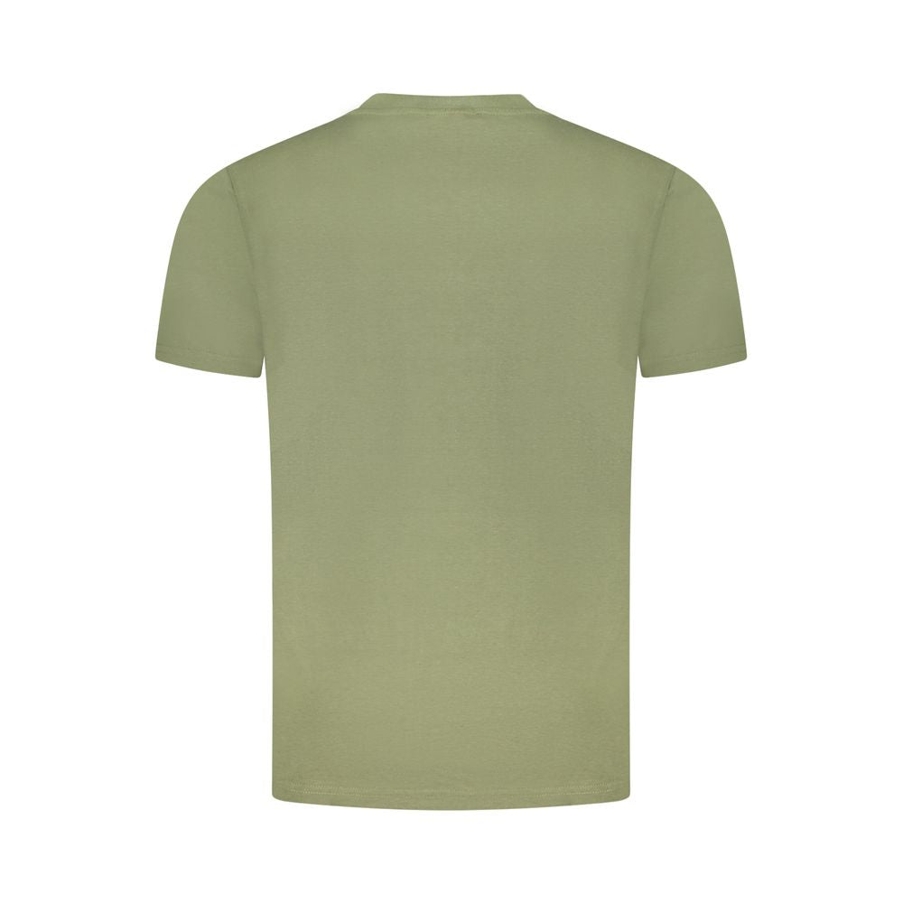 Back view of Cavalli Class green cotton men's t-shirt with short sleeves, showcasing premium quality and casual sophistication.