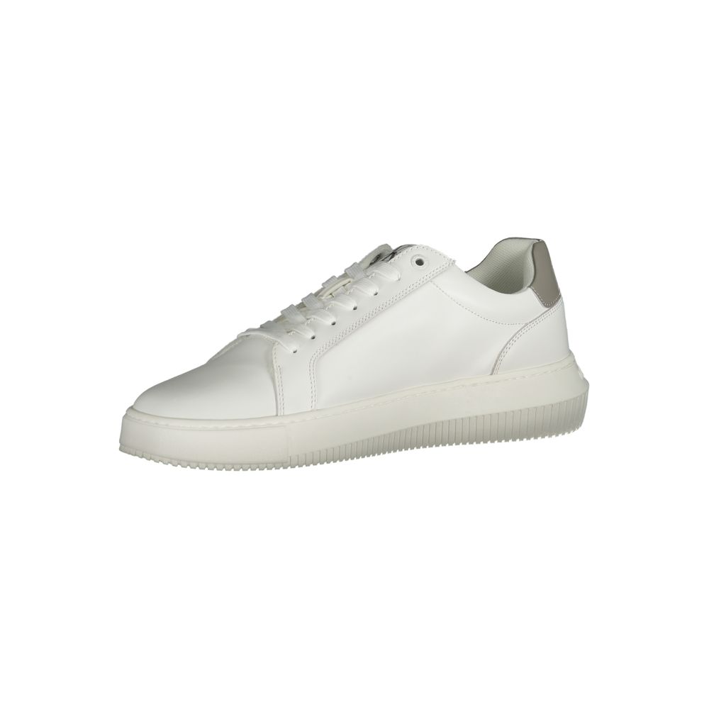 Calvin Klein white leather men sneaker with grey accents, eco-friendly sole, stylish urban design