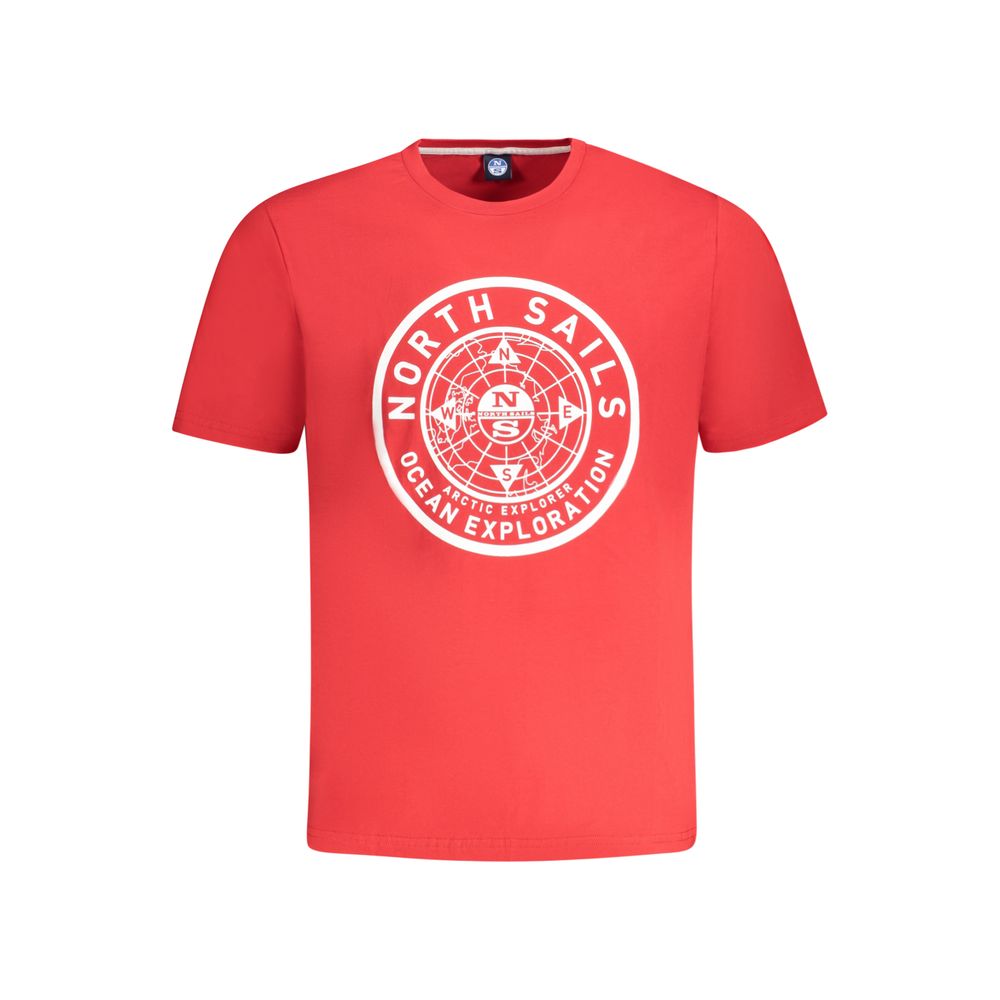 North Sails red cotton men's T-shirt with logo and print, crew neck, comfortable and stylish.