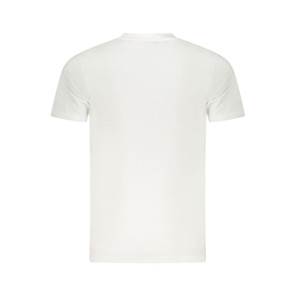 Cavalli Class white cotton men's T-shirt, classic crew neck, short sleeves, back view, versatile fashion for modern trendsetters.