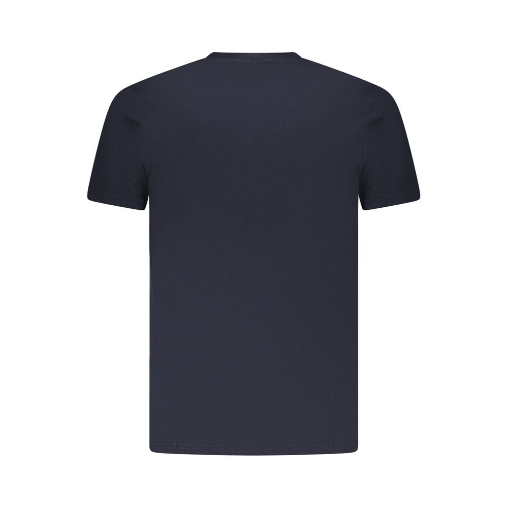 Back view of Cavalli Class blue cotton men's T-shirt with short sleeves and crewneck design.