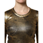 Dolce & Gabbana Gold Round Neck Long Sleeve Pullover Top