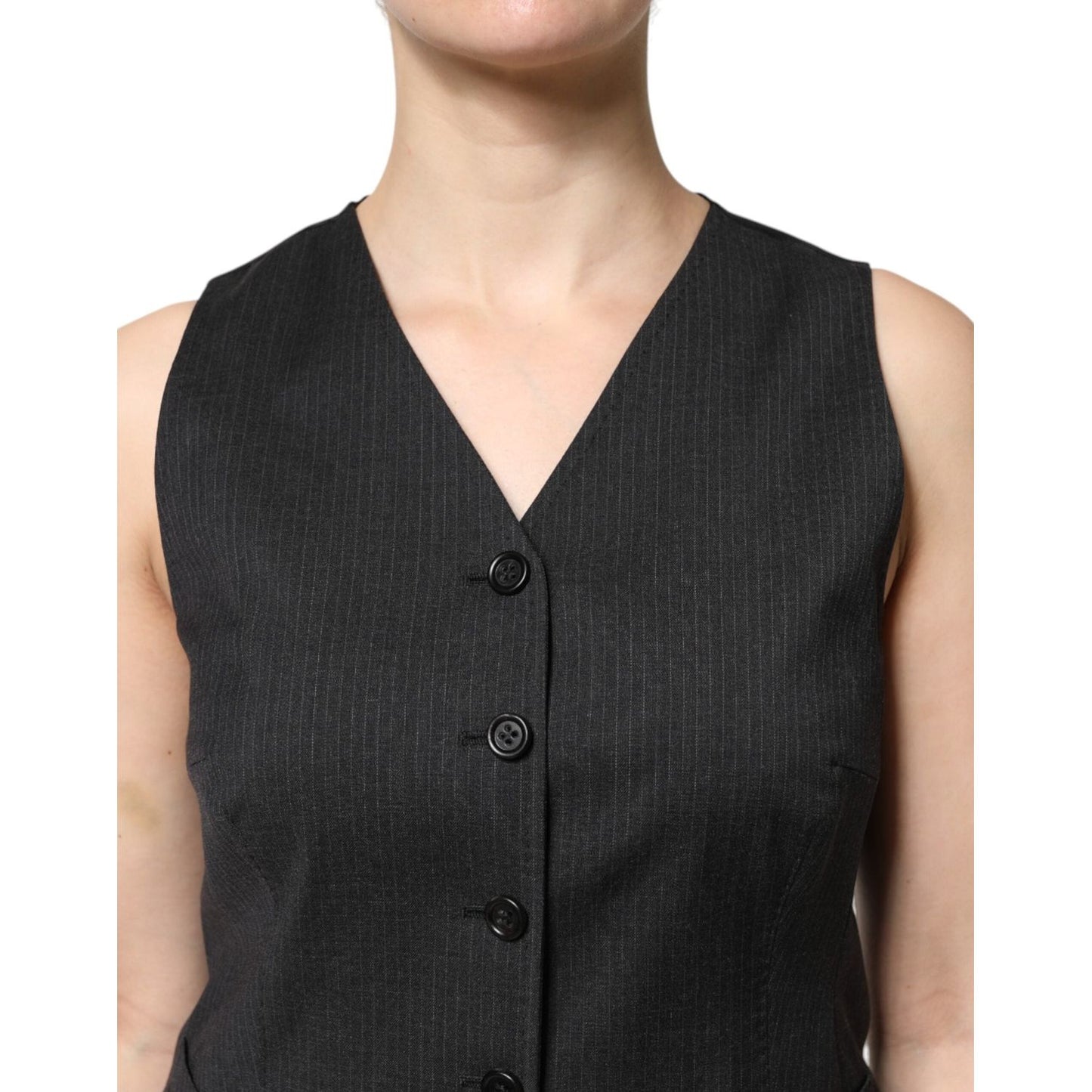 Dolce & Gabbana Black Striped Button Down Sleeveless Vest Top