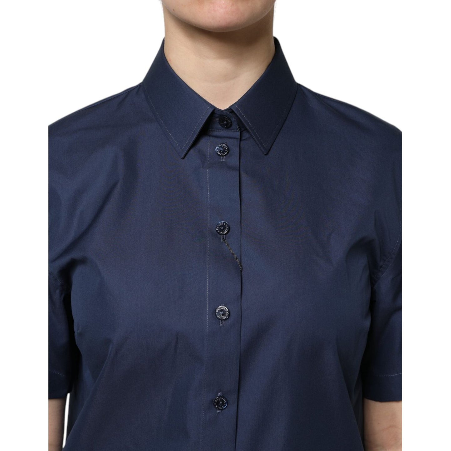 Dolce & Gabbana Blue Cotton Short Sleeves Button Down Top