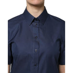 Dolce & Gabbana Blue Cotton Short Sleeves Button Down Top