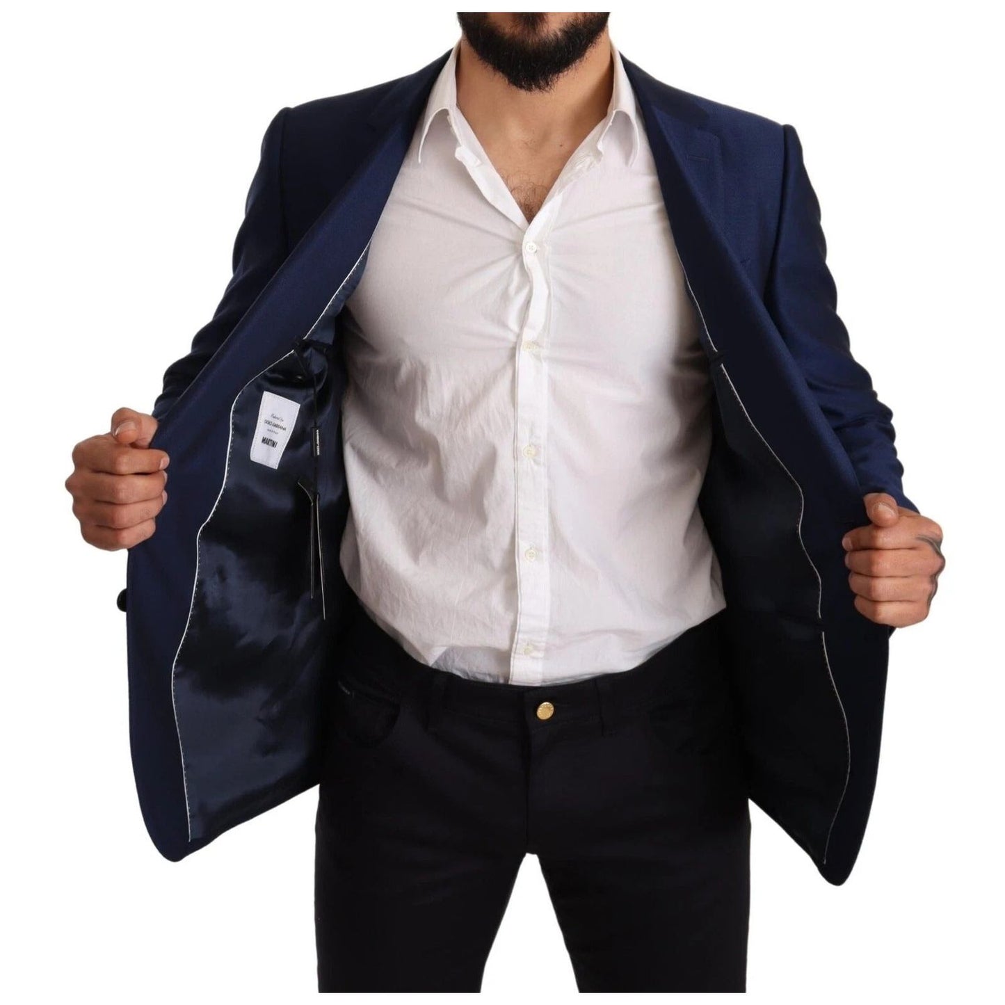 Dolce & Gabbana Blue MARTINI Wool Slim Fit Coat Blazer