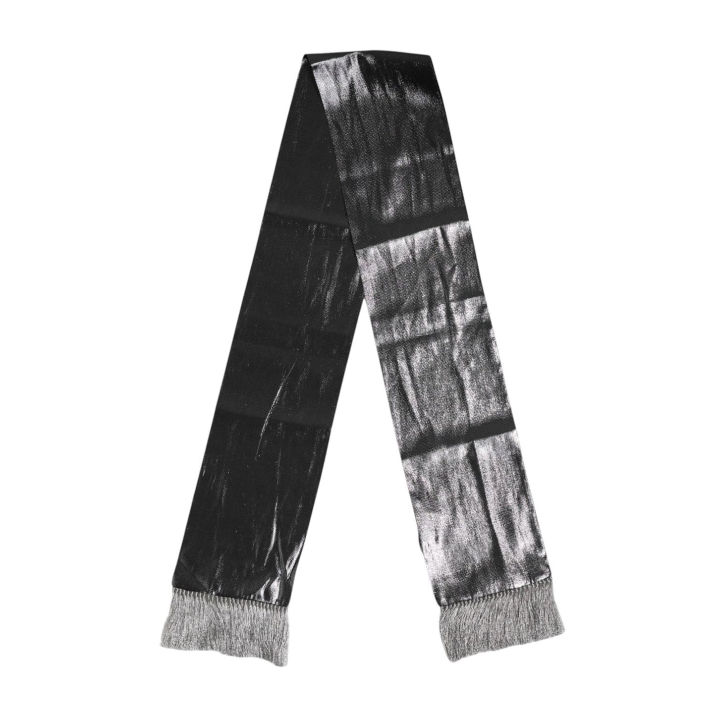 Dolce & Gabbana Metallic Gray Silk Fringes Foulard Scarf