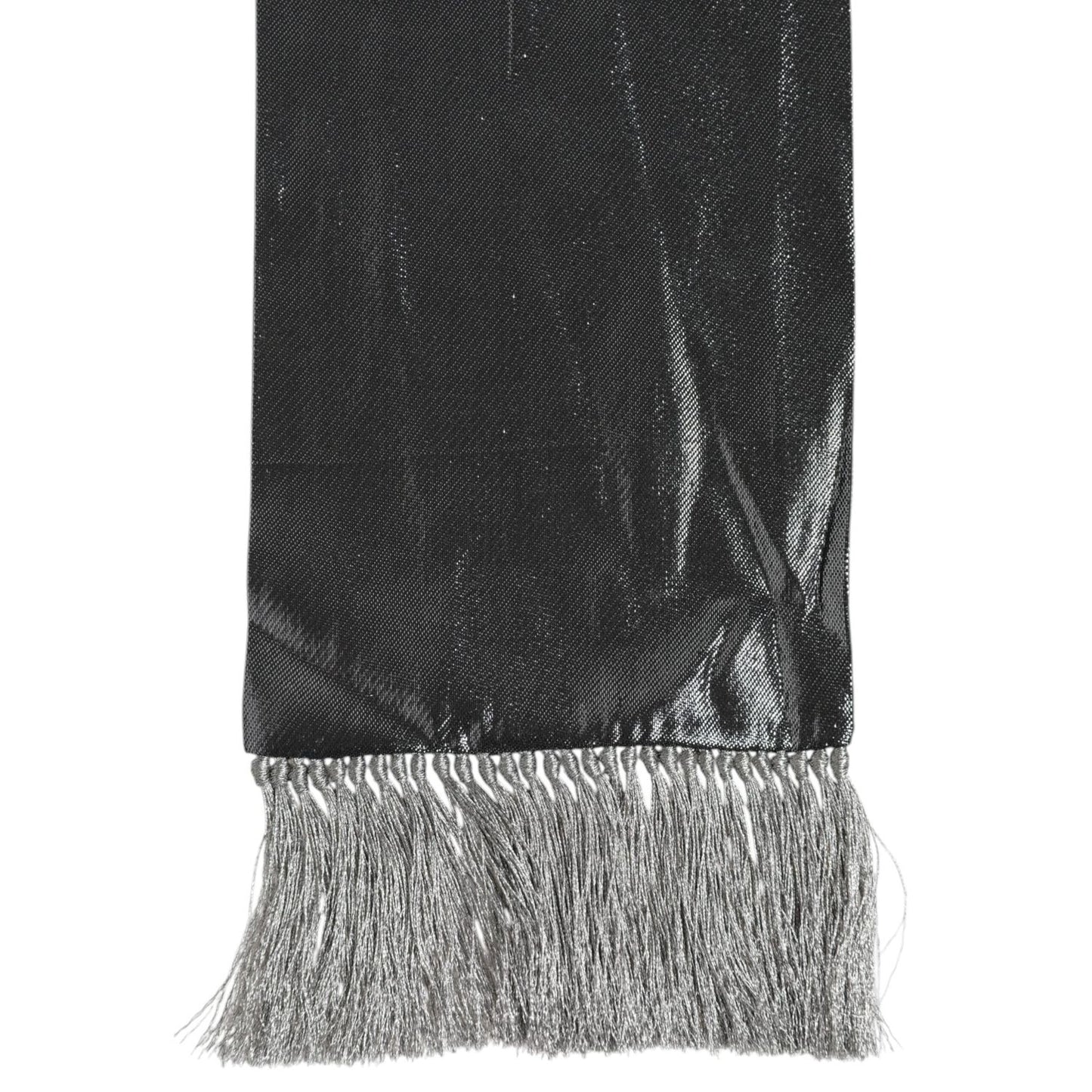 Dolce & Gabbana Metallic Gray Silk Fringes Foulard Scarf