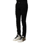 Dolce & Gabbana Black Cotton Logo Plaque Slim Denim Jeans