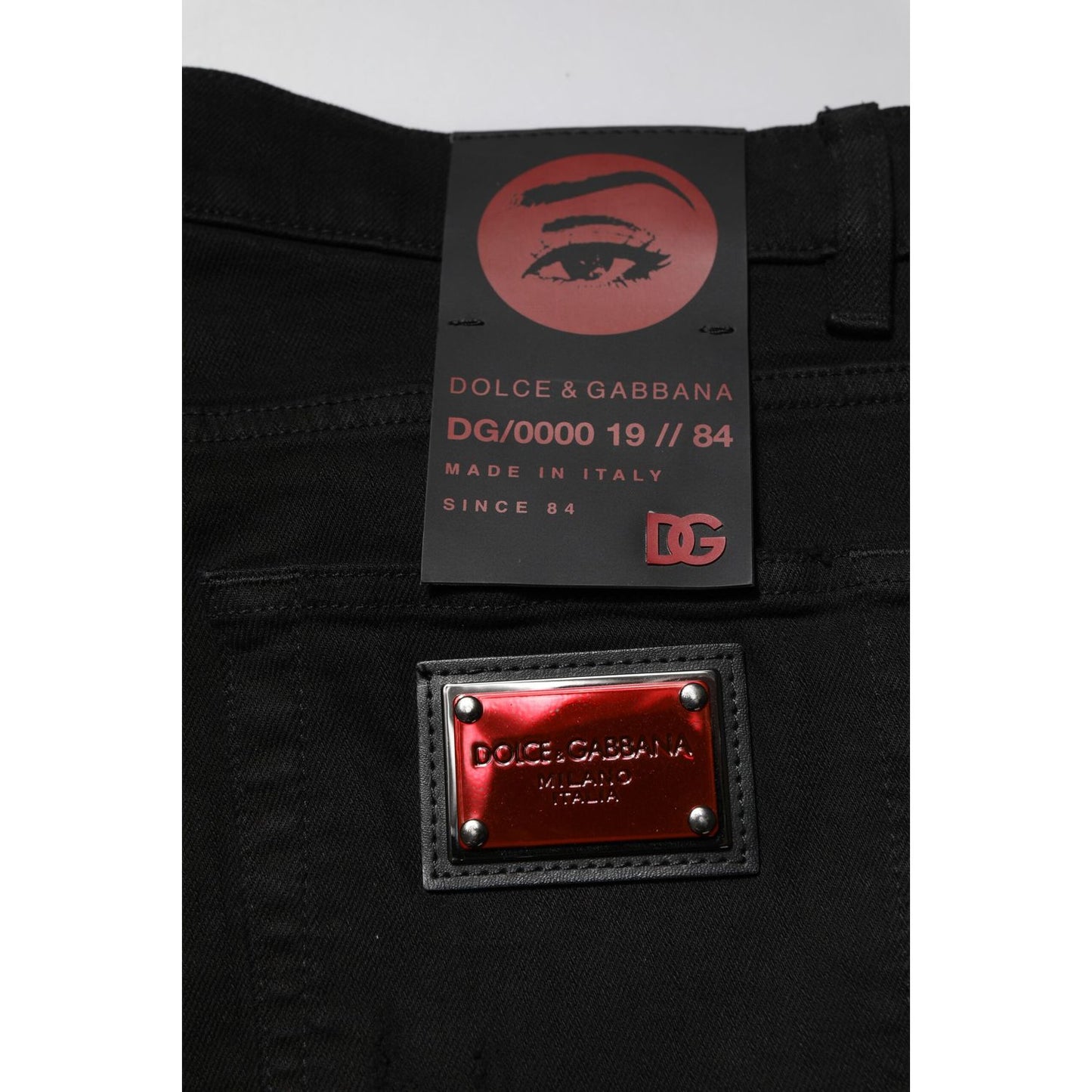 Dolce & Gabbana Black Cotton Logo Plaque Slim Denim Jeans