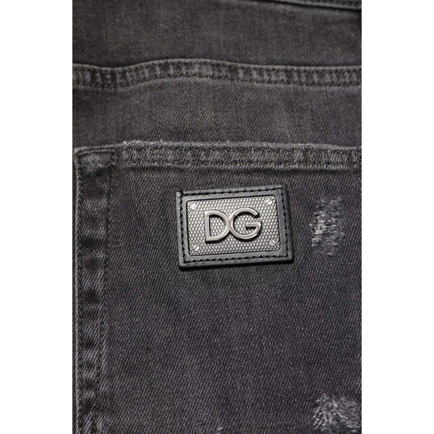Dolce & Gabbana Black Washed Tattered Slim Fit Denim Jeans
