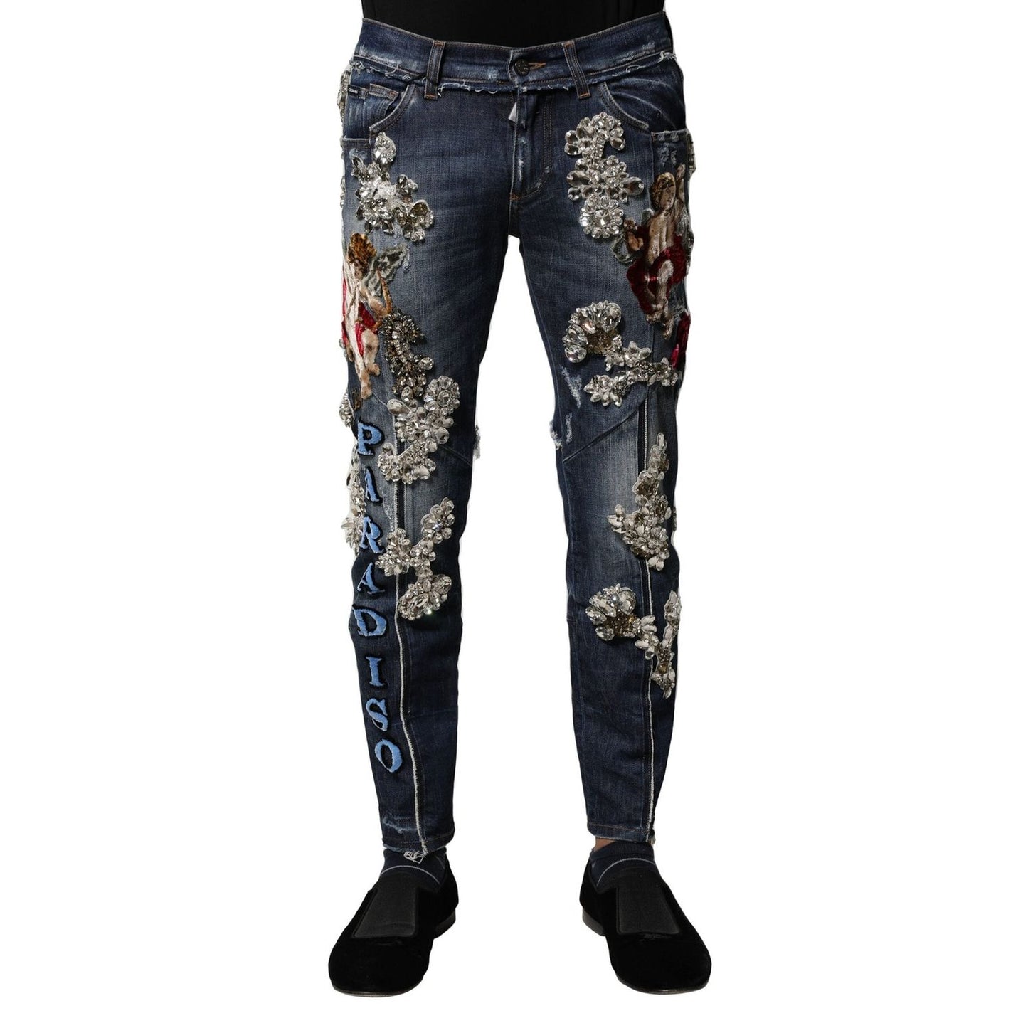 Dolce & Gabbana Blue Cotton Rhinestone Embellish Denim Jeans PAN76445-44