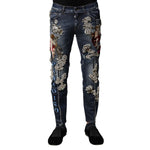 Dolce & Gabbana Blue Cotton Rhinestone Embellish Denim Jeans PAN76445-44