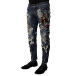 Dolce & Gabbana Blue Cotton Rhinestone Embellish Denim Jeans PAN76445-44