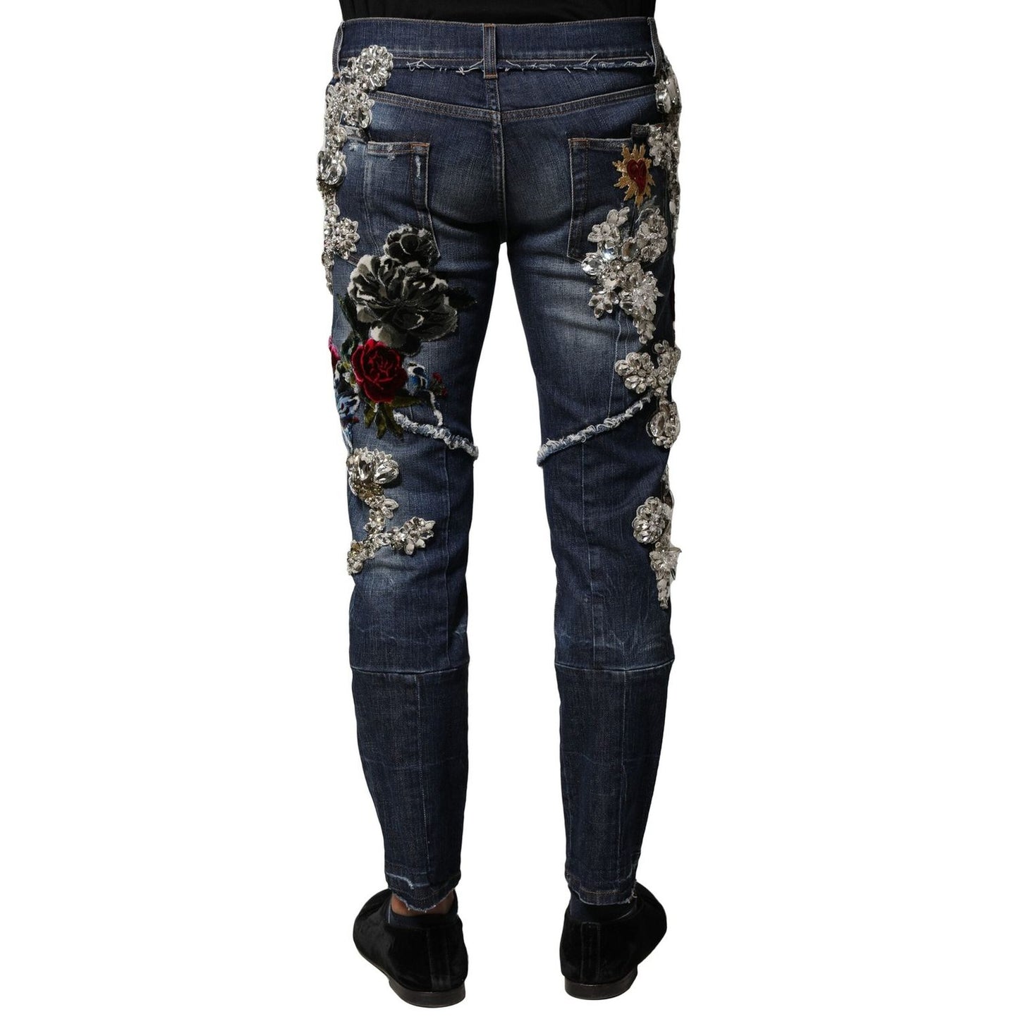 Dolce & Gabbana Blue Cotton Rhinestone Embellish Denim Jeans PAN76445-44