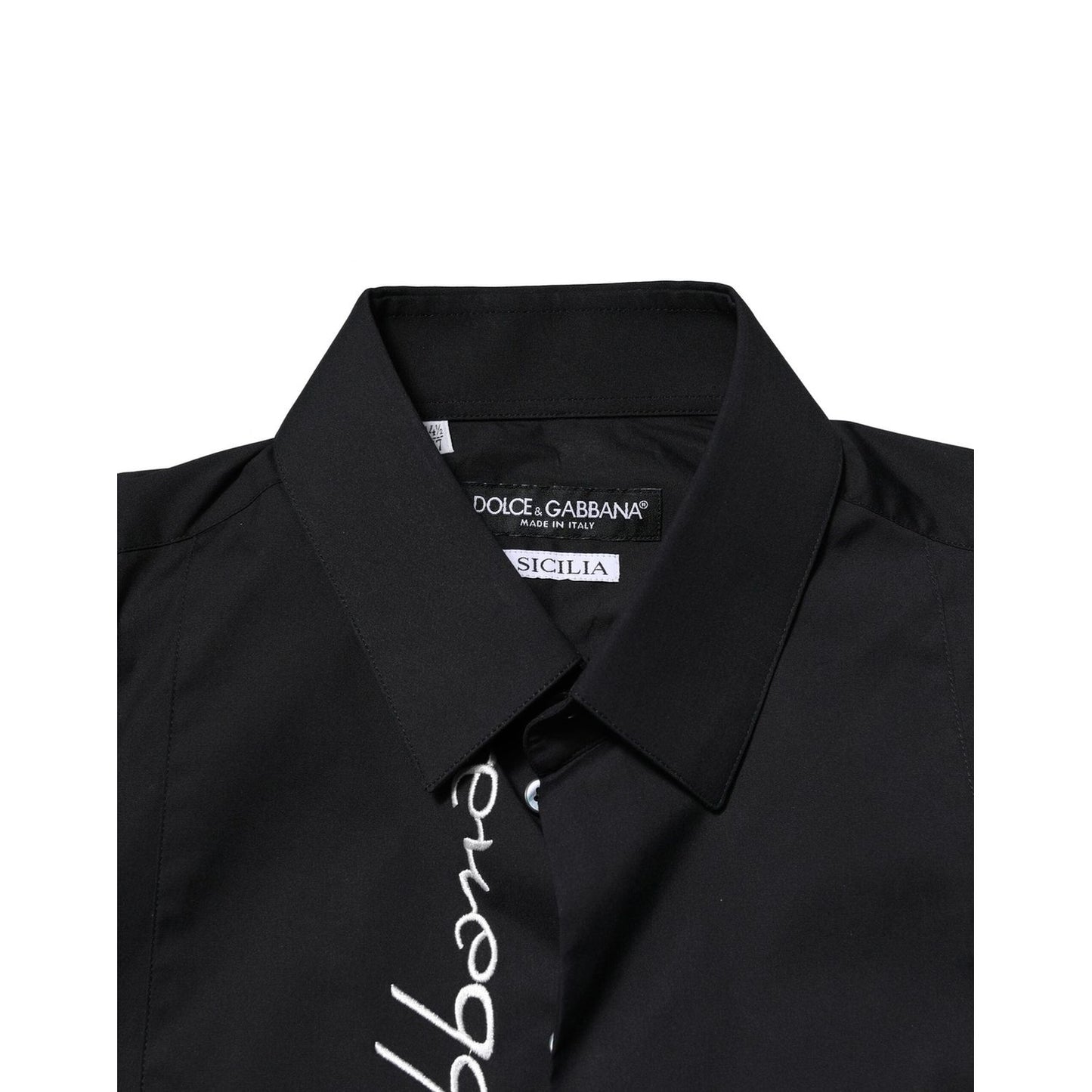 Dolce & Gabbana Black Cotton SICILIA Logo Men Dress Shirt
