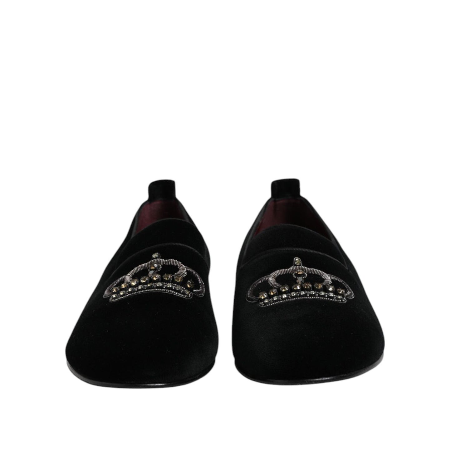Dolce & Gabbana Black Velvet Crystal Crown Loafers Dress Shoes MV7513-44