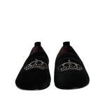 Dolce & Gabbana Black Velvet Crystal Crown Loafers Dress Shoes MV7513-44