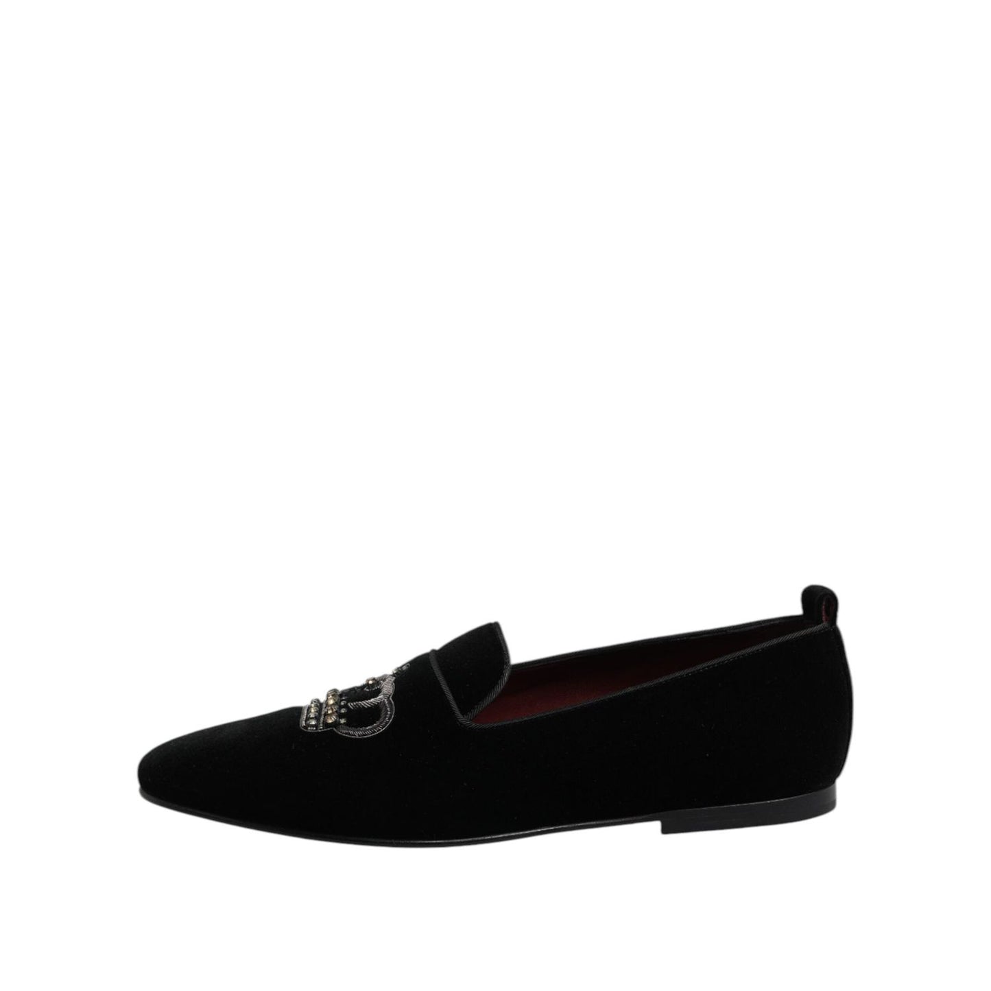 Dolce & Gabbana Black Velvet Crystal Crown Loafers Dress Shoes MV7513-44