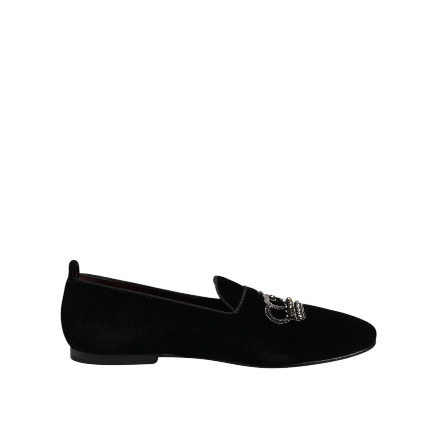 Dolce & Gabbana Black Velvet Crystal Crown Loafers Dress Shoes MV7513-44