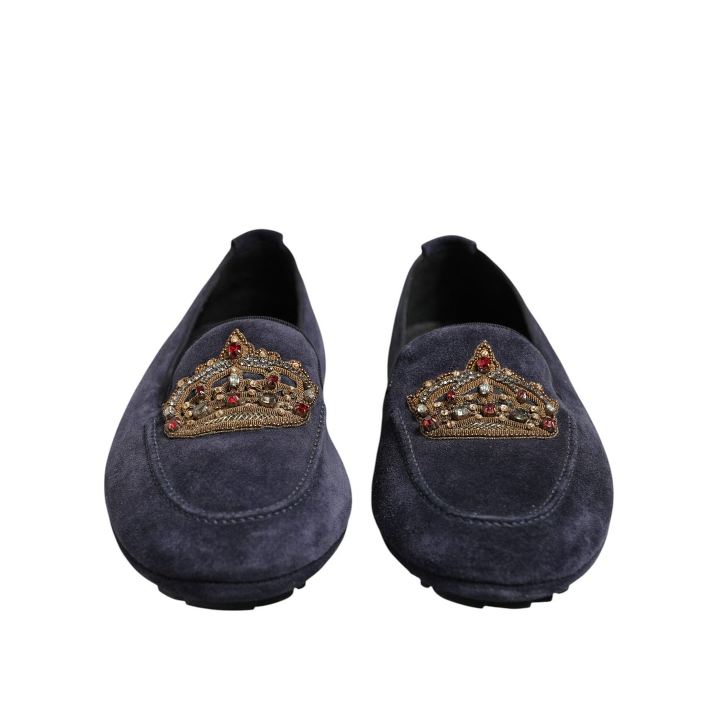 Dolce & Gabbana Blue Suede Crown Crystal Loafers Dress Shoes MV7531-41