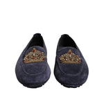 Dolce & Gabbana Blue Suede Crown Crystal Loafers Dress Shoes MV7531-41