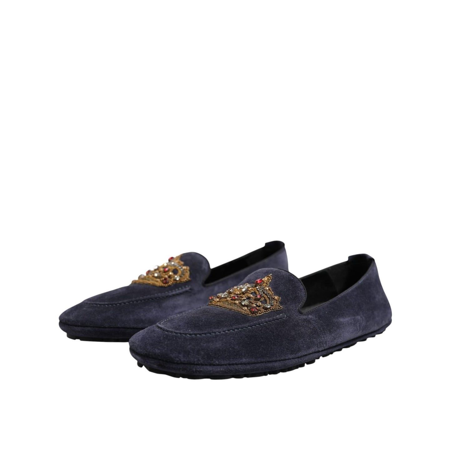 Dolce & Gabbana Blue Suede Crown Crystal Loafers Dress Shoes MV7531-41