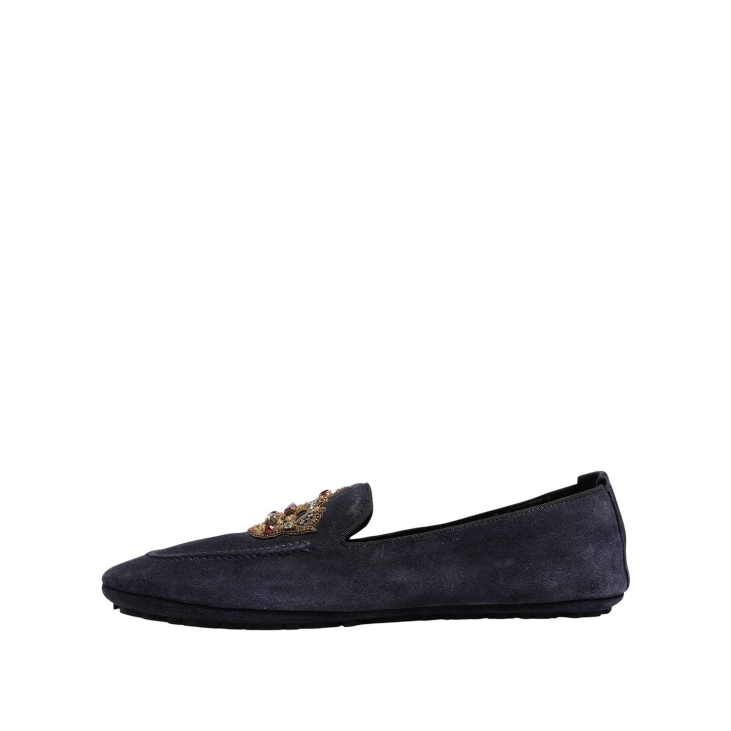 Dolce & Gabbana Blue Suede Crown Crystal Loafers Dress Shoes MV7531-41