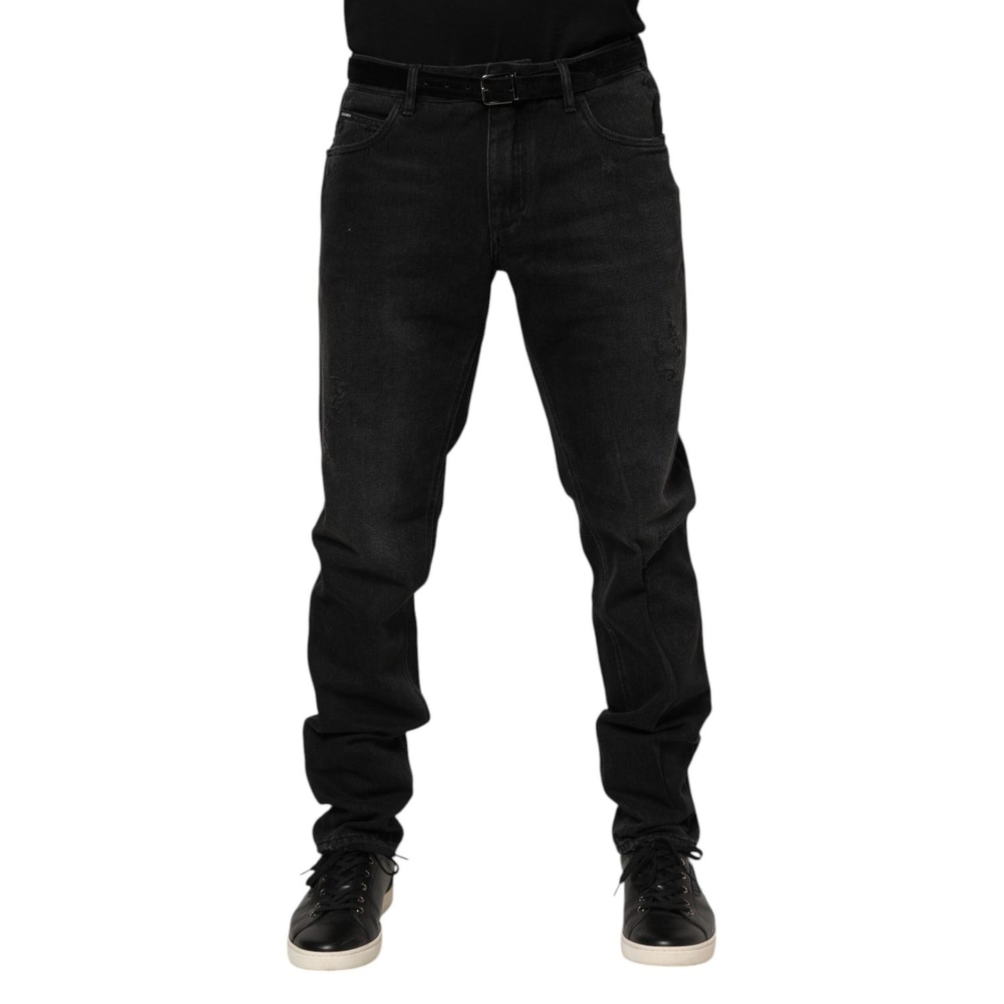 Dolce & Gabbana Black Cotton Logo Plaque Skinny Denim Jeans PAN76343-52