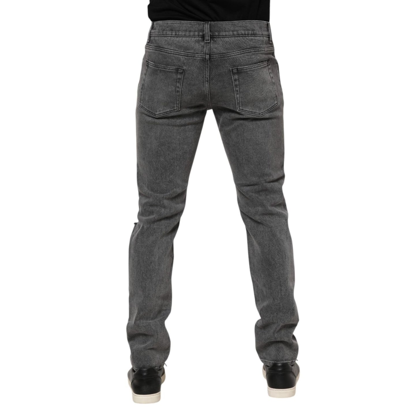 Dolce & Gabbana Gray Cotton Logo Plaque Denim Jeans PAN76344-48