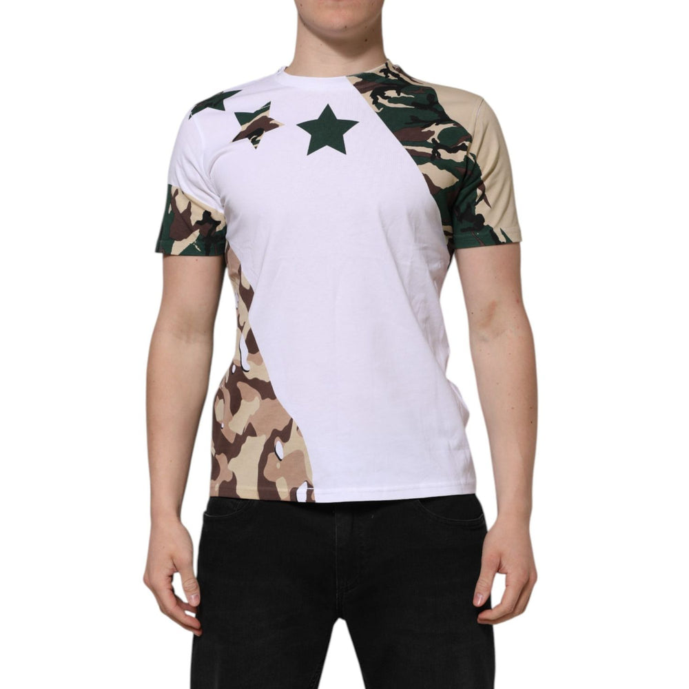 Dolce & Gabbana White Camouflage Cotton Men Crew Neck T-shirt TSH90505-48