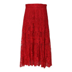 Dolce & Gabbana Red Cotton Floral Lace A-line Long Maxi Skirt