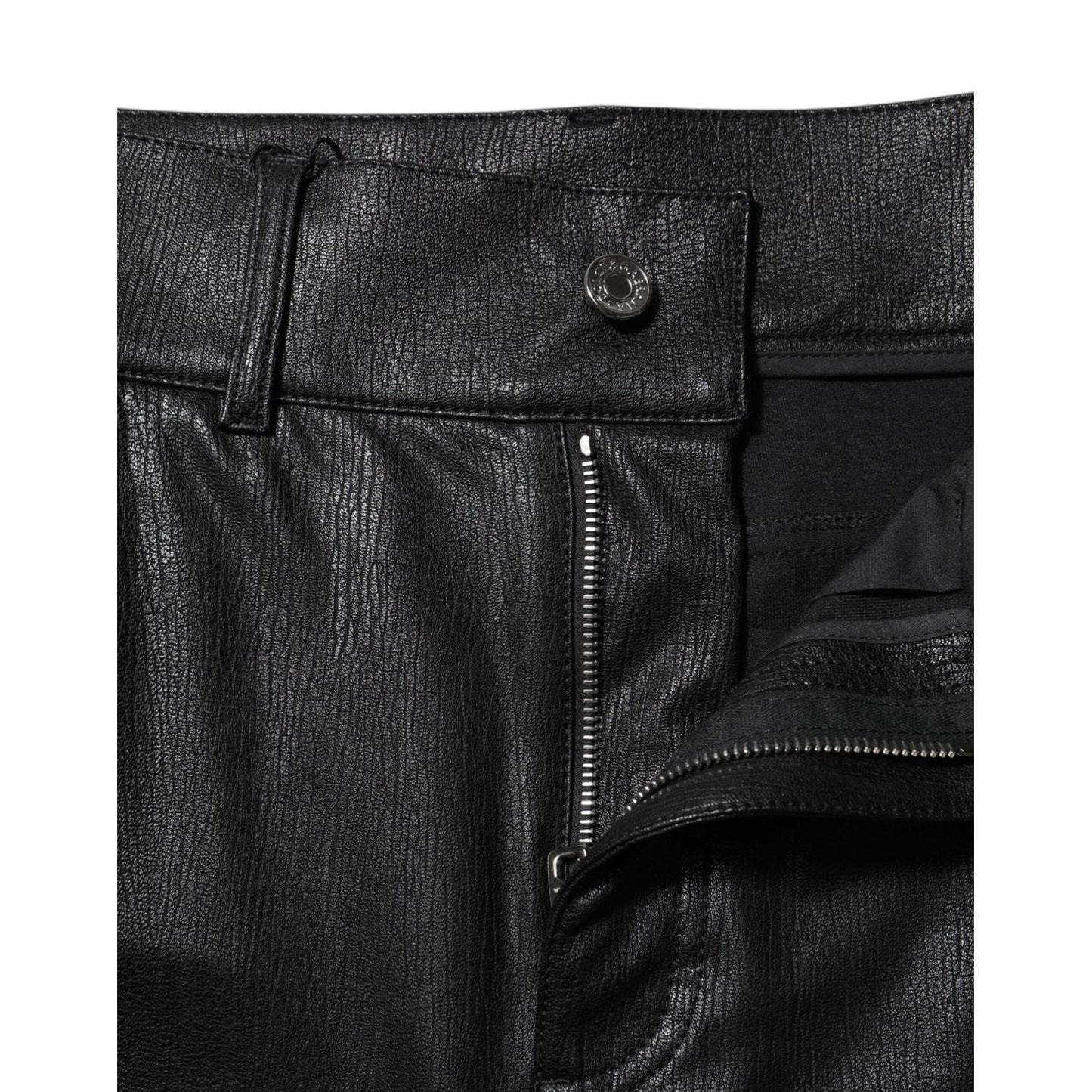 Dolce & Gabbana Black Leather High Waist Slim Fit Pants