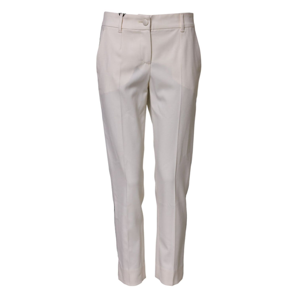 Dolce & Gabbana White Wool Mid Waist Tapered Trouser Pants PAN75572-38